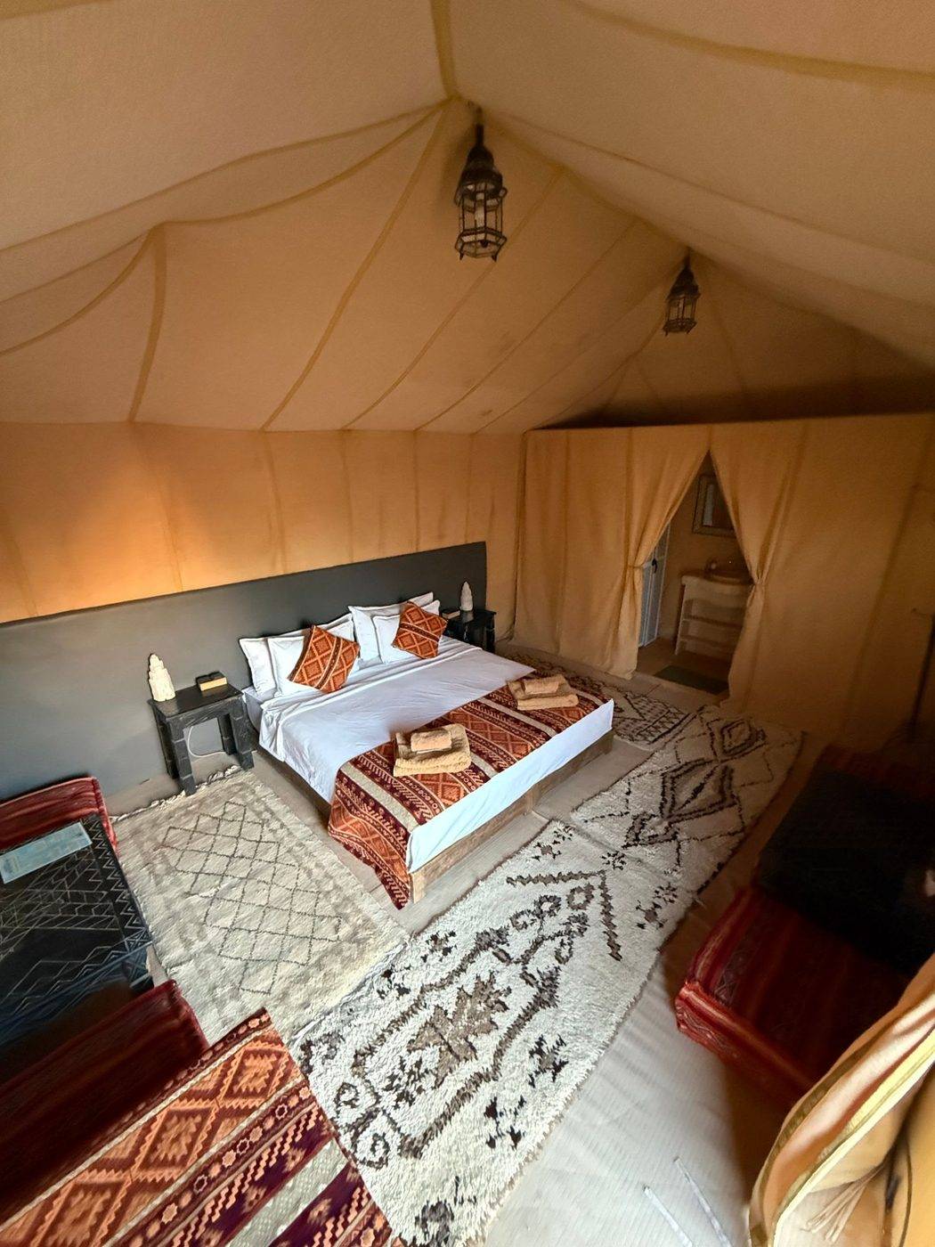 Seating area in a tent