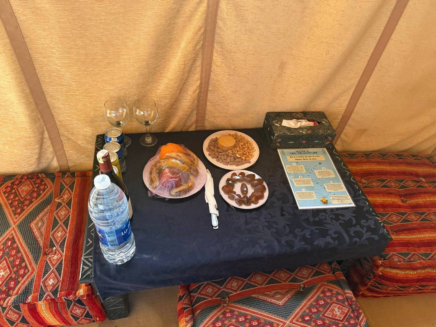 Welcome fruit, dates and nuts in the tent